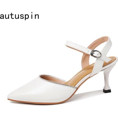 Autuspin Genuine Leather Pumps High Heels Women Shoes 2021 Autumn Pointed Toe Stiletto Heel Shoes Ladies Office Party Footwear