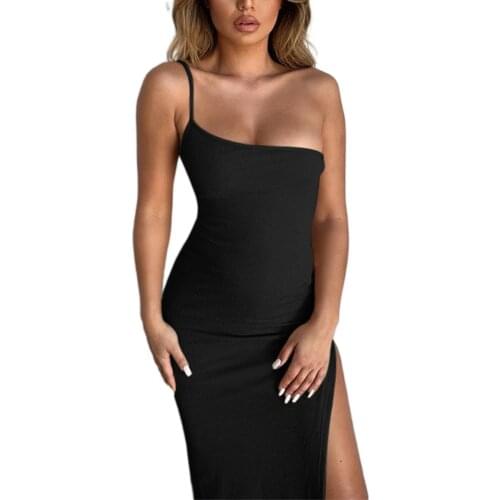 Vestido sin mangas de una sola correa para mujer, vestido informal de clubwear ajustado de color sólido de verano