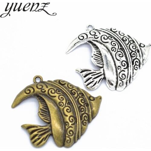 YuenZ 4 pcs 2 color Antique Silver color fish Charms Zinc Alloy necklace,earring bracelet jewelry DIY handmade 37*35mm D775