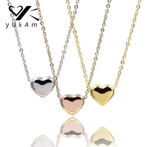 YUKAM Delicate Stainless Steel Small Love Heart Pendant Necklaces Women Short Statement Necklaces Silver Color Rose Gold Jewelry