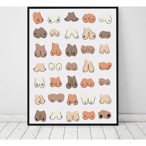 Funny Bathroom Feminist All Boobs Line Drawing Wall Art for Living Room Canvas Painting Girl Power Posters and Prints Pictures