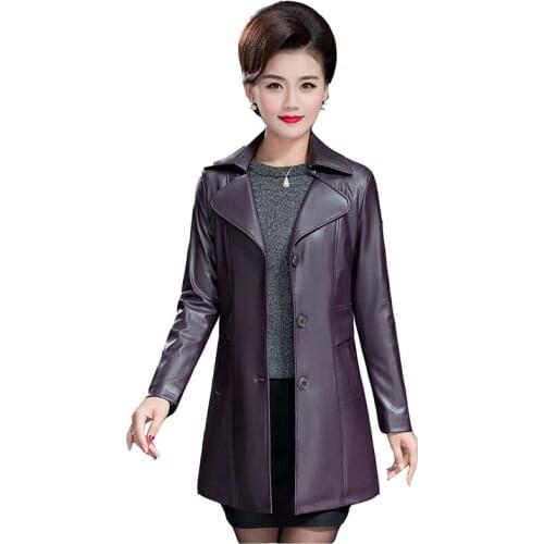Boutique leather womens mid-length fashion slim PU leather jackets ladies plus size autumn and winter cardigan leather jackets