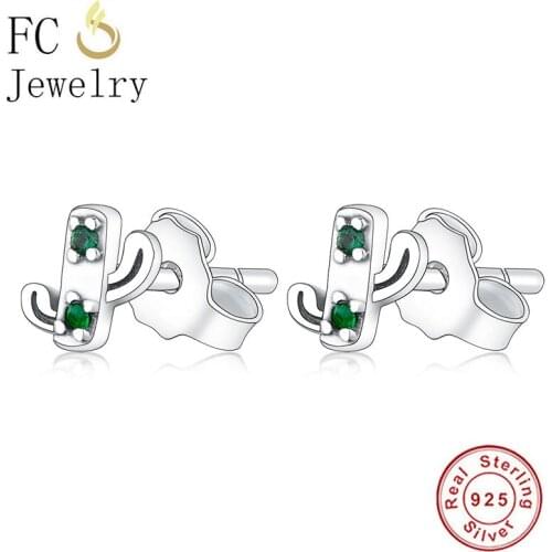 FC Jewelry 100% 925 Silver Simple Small Cactus Mix Green Zirconia Irregular Stud Earrings For Women Minimalist Brincos 2020 NEW