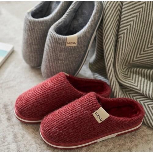 Women Winter Slippers Solid Knitted Flat Couples Indoor Home Shoe Female Warm Plush House Shoes Leisure Non-Slip Ladies Footwear