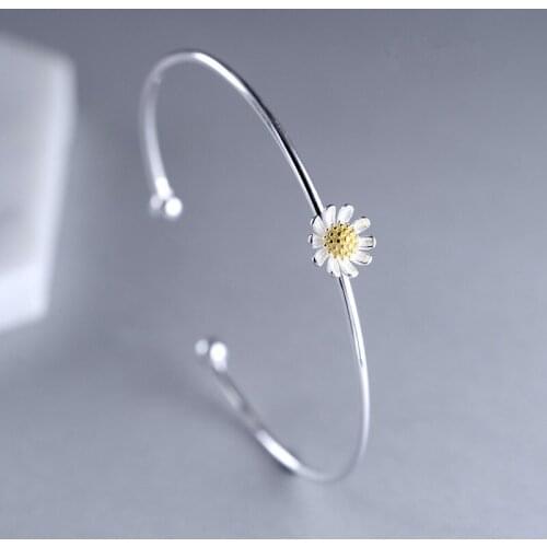 Womens Cute Fresh Small Daisy Sun Flowers Bangle Bracelet Opnening Adjustable Fashion Jewelry Gifts BL0468