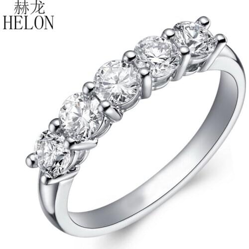 HELON 1 Carat Lab Grown Moissanite Diamond Engagement Ring Solid 14K White Gold Half Eternity Band for Women Romantic Jewelry