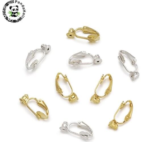 Pandahall 1Set Brass Clip On Earring Converter for Jewelry Earring Findings Non-Pierced Component Silver Color 19x6x9mm Hole1mm