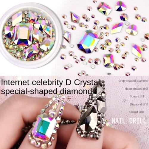 1 Box Glitter 3D Rhinestones AB Flat Back Shiny Stones Nail Art Decorations Mixed Size Nail Gems Crystal Strass Accessories