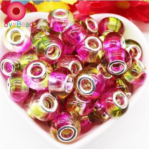 10Pcs Large Hole European Muranos Spacer Beads Charms Fit Original Pandora Bracelet Bangle Snake Chain Necklace Jewelry Making