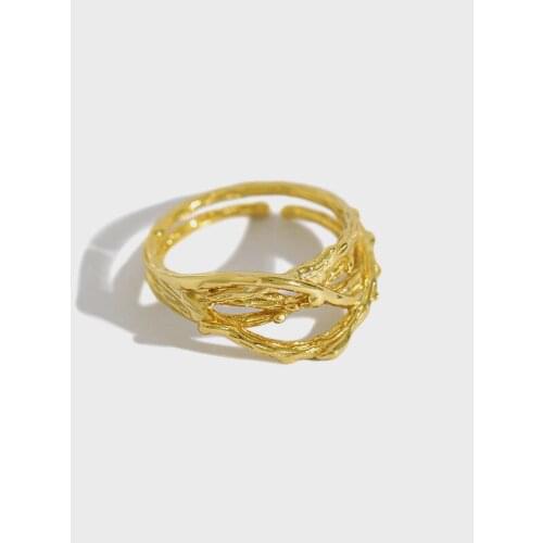 1PC 100% Authentic 925 sterling silver White/Gold Irregular Hollow stripes twig ramet Rings adjust TLJ887