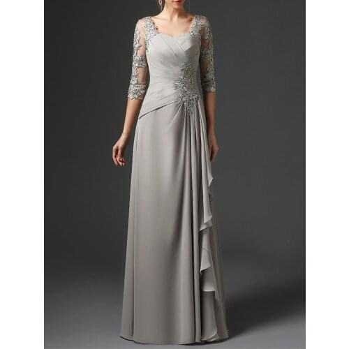 2020 bride mother dress A line chiffon lace plus size elegant groom mother dress wedding