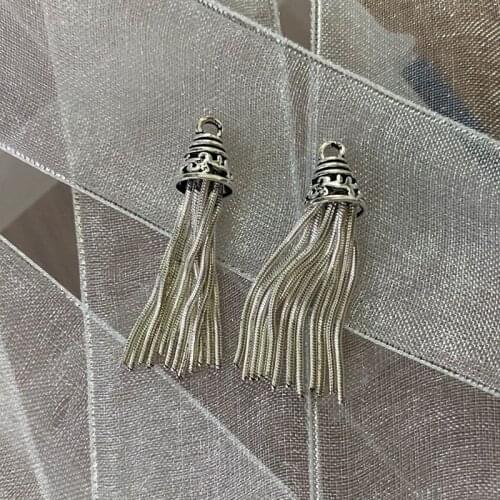 32MM Vintage Silver Color Tassels Shape " 925 Sterling Silver " Charms Pendants Jewelry Finding