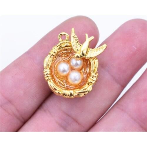 4pcs 24x24mm Gold Color Plated Birds nest with egg Charm Pendant DIY Handmade Jewelry Accessories