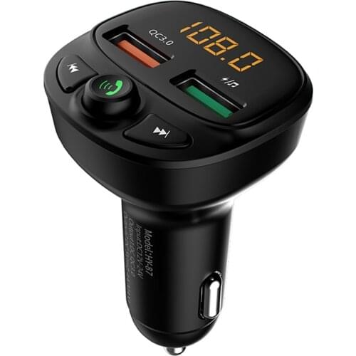 Wireless Bluetooth 5.0 FM Transmitter QC3.0 Hands-Free Radio AUX Adapter USB Car for Car Electronic Black
