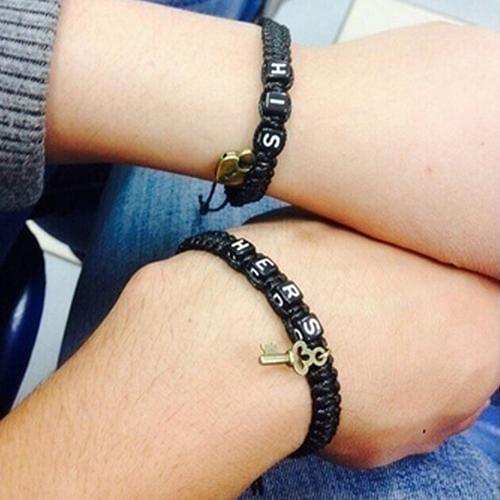 2Pcs Hers His Braid Tangle Couple Bracelets Gift Lovers' Bracelets Valentine Gifts for Couple drop shipping black