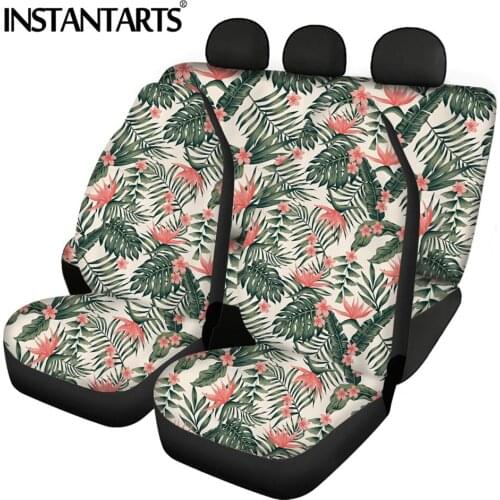 INSTANTARTS Tropical Flower Palm Leaves Pattern Heavy-Duty Automobile Seat Protector Easy to Install Front&Rear Seat Covers Hot