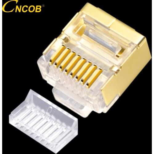 CNCBO Cat6 FTP Gold-Plated Copper Shell RJ45 Ethernet Connector Modular Computer Network Plug Gigabit 50pcs