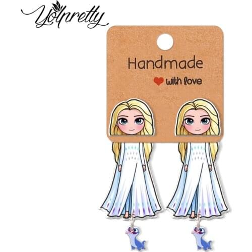 2021 New Frozen 2 Movies Elsa Princess and Fire Bruni Epoxy Handcraft Acrylic Stud Earrings for Kids