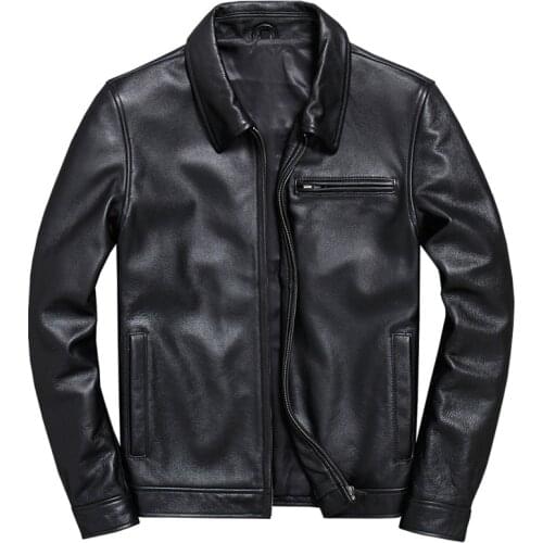 European Brand Men Clothes 2020 Real Fit Mens Cow Leather Coat Plus Size 5XL Cowhide Jacket Bomber Man Overcoat Jaqueta De Couro