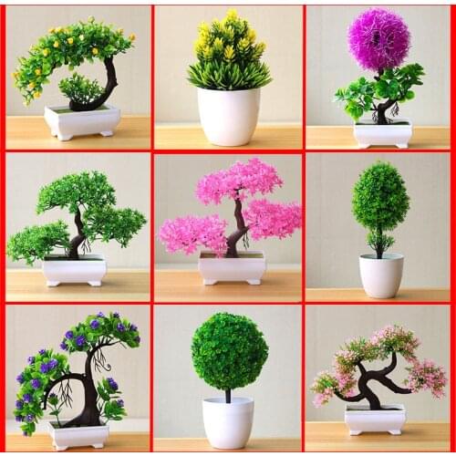Tree Pot Bonsai Plants Artificial Green Plants Small Plastic Fake Flowers Pot Home Decoration Garden Decor Pine