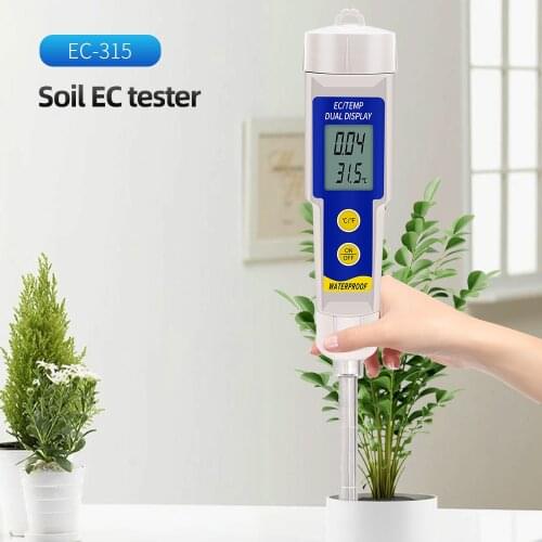 2 IN 1 Soil Meter Soil EC and Temperature Tester EC-315 Waterproof 0~4.00mS/cm Multipurpose Conductivity Tester with ATC
