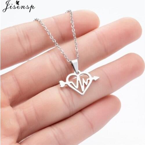 Jisensp Heartbeat Necklace Women Love Heart Necklaces & Pendants for Medical Nurse Doctor Lover Gifts Stainless Steel Jewelry