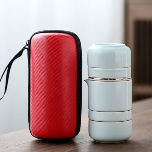 Chinese Portable Tea Travel Tea Set Ceramic 1 Pot 4 Cups 1 Bag Kung Fu TeaSet Storage Bag Teaware Set Heat Insulation Container