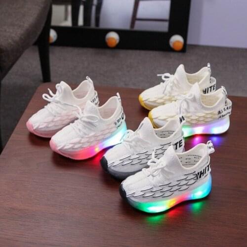 LED White Children & Toddler Shoes Breathable Baby Girls & Boys Fly Shoe Fashion Little Kids Sneakers Size 21-30