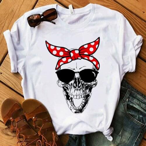 Funny Skull Printing Graphics Cool Girls WomenS T-Shirt Harajuku T-Shirt Clothes Short Sleeve Graphic T-Shirt Tops Streetwear
