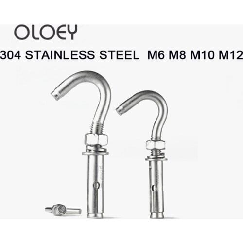 Expansion Screws Hooks M6 M8 M10 M12 304 Stainless Steel Eye Bolt Open Anchor Hook For Basket Ceiling Fan Hanging