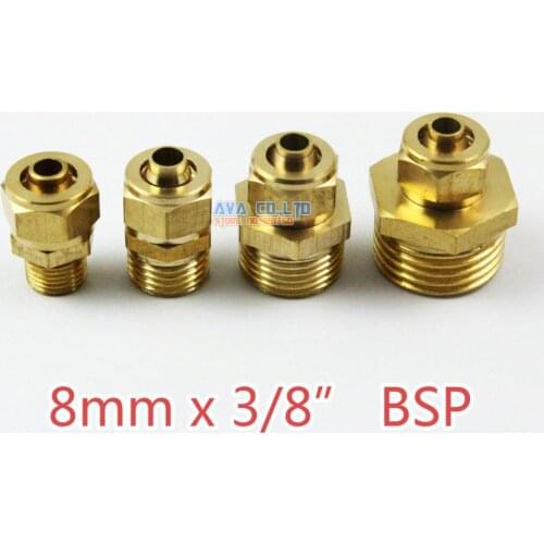 10 Pieces 8mm x 3/8" BSP Brass Straight Male Pneumatic Pipe Hose Quick Coupler Connector Coupling Fitting