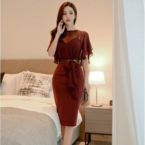 Summer Dresses White Bodycon Women Dress 2020 Office Lady Sexy Party Midi Pencil Wrap Slim Elegant O Neck Short Sleeve Dress