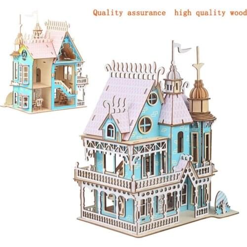 Miniature Doll House Wooden Doll House Furniture Toy DIY Assembly Building Model 3D Puzzle Handmade Fantasy Villa Children Gift