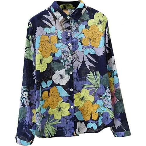 Fashion Women Long Sleeve Single-breasted Shirt Floral Print Chiffon Blouse Top