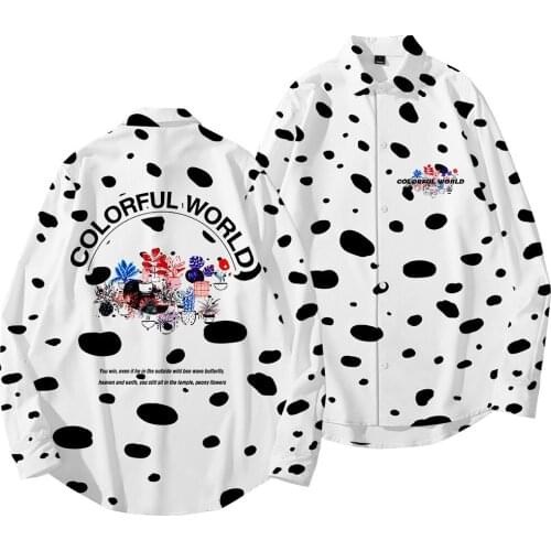 Men Shirt Long Sleeve White Print Shirt Spring Autumn Male Clothes Tops Streetwear Chemise Camisas Hombre