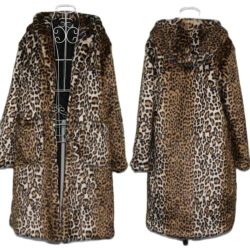 S-6XL New Fashion Women Winter Clothes Leopard Faux fur Coat Women Hooded Imitation Mink fur Overcoat female Thick Furry Coat