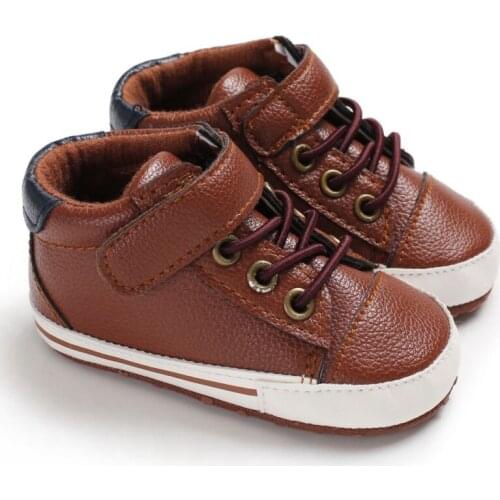 Solid First Walkers 0-18M Newborn Prewalker Baby Boy Soft Sole Crib Shoes PU Boots Anti-slip Sneaker PU Breathable