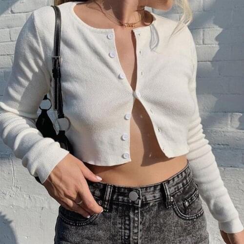 2020 autumn Solid basic knit full sleeve bottoming shirt women fashion Harajuku girls Single-breasted casual top tee shirt