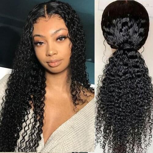 Peruvian Jerry Curl Lace Closure Human Hair Wigs 4*4 Kinky Curly Lace Closure Wig 150 Density Pre Plucked Curly Hair Wigs
