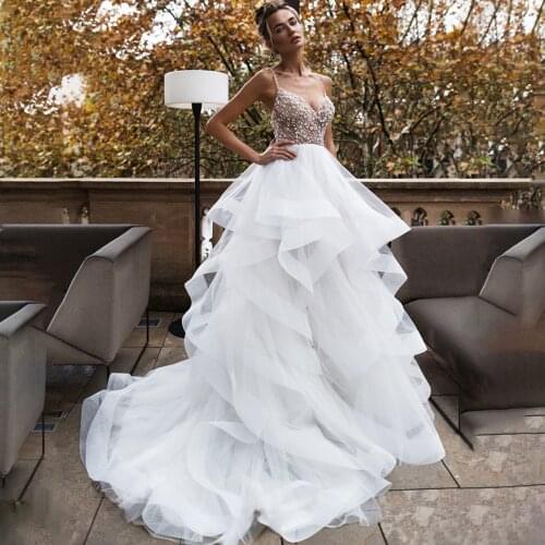 Eightree Princess Wedding Dress 2020 Tiered Sexy Backless Organza Wedding Gown Backless Boho Bride Dresses Vestido de Noiva