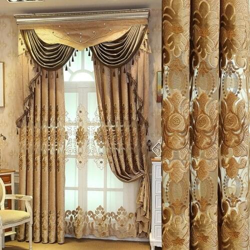Luxury Curtains for Living Room Modern Window Curtain Valance Bedroom Flower King Jacquard European Embroidery Curtain Cloth