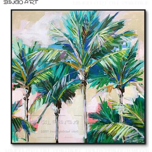 Hand-painted High Quality Beauty Landscape Tropical Plants Oil Painting Fine Art Green Plants Tree Oil Painting for Living Room