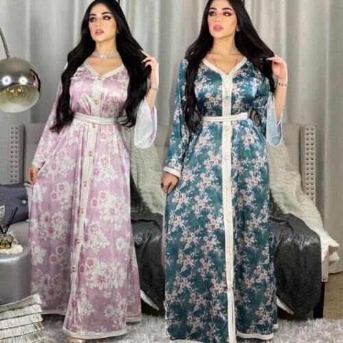 Printed Woman African Style Long Sleeve Party Dress Abaya Arabian Floral Robe Kaftan Ramadan Dress Muslim Female Dubai Lady Maxi