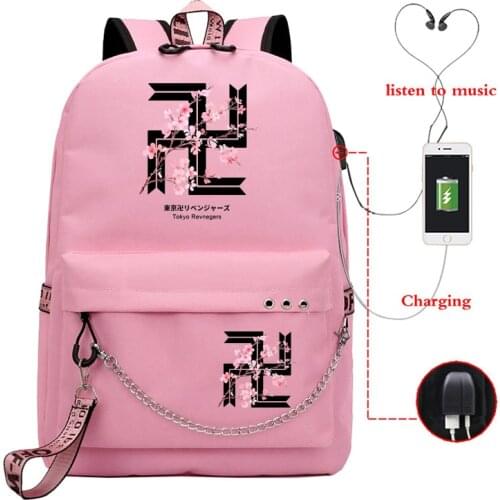 Girls School Bag Tokyo Revengers Cherry Blossom Anime Bookbag Backpack Usb Charging Teenager Girl Manga Schoolbag Mochilas