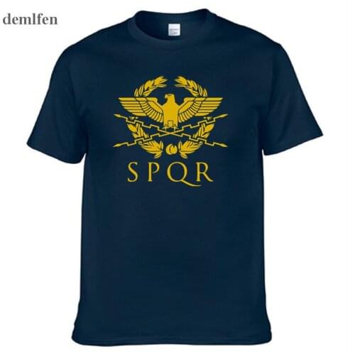 SPQR Roman Gladiator Imperial Golden Eagle T-Shirt Mens Casual Short O-Neck T Shirt Harajuku Tops Tees Shirt