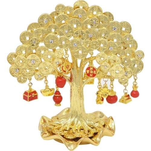 Feng Shui Statue Golden Fortune Wealth Coins Money Tree Sculpture W4376