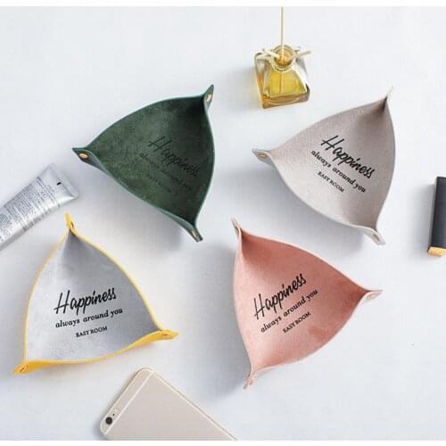 2020 Trendy Design Triangle Faux Leather Desktop Keys Jewelry Sundries Storage Tray Box Organizer Jewelry Packaging & Display