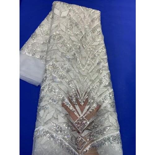 High Quality 2021 Latest Handmade Beaded French Lace Tulle Mesh Fabric African Lace Embroidery Wedding Fabric ZX4647