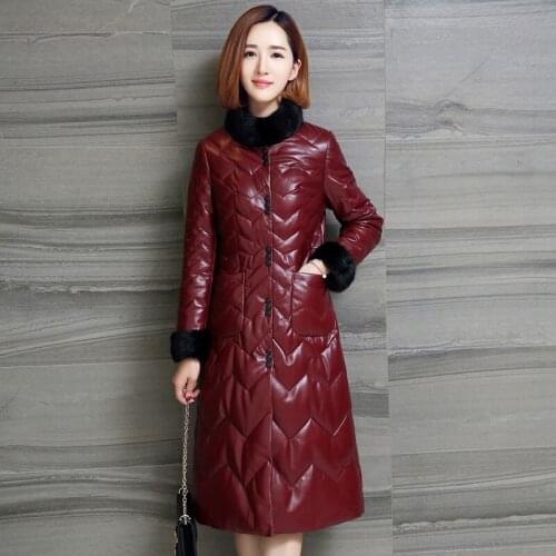 Genuine Leather Jacket Mink Fur Collar Down Jacket 2020 Winter Jacket Women 300% Sheepskin Coat Female Long Coats MY3749