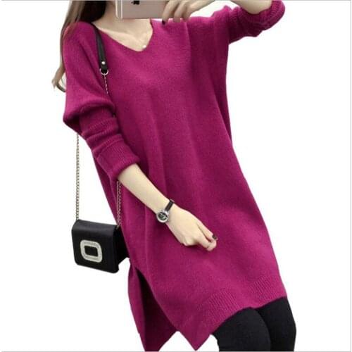 Women Casual Autumn Winter Knitted Mini Dress V-Neck Long Sleeve Bottom Sweater Pullovers Dress Loose Warm Knitwear 2018TopQ1124